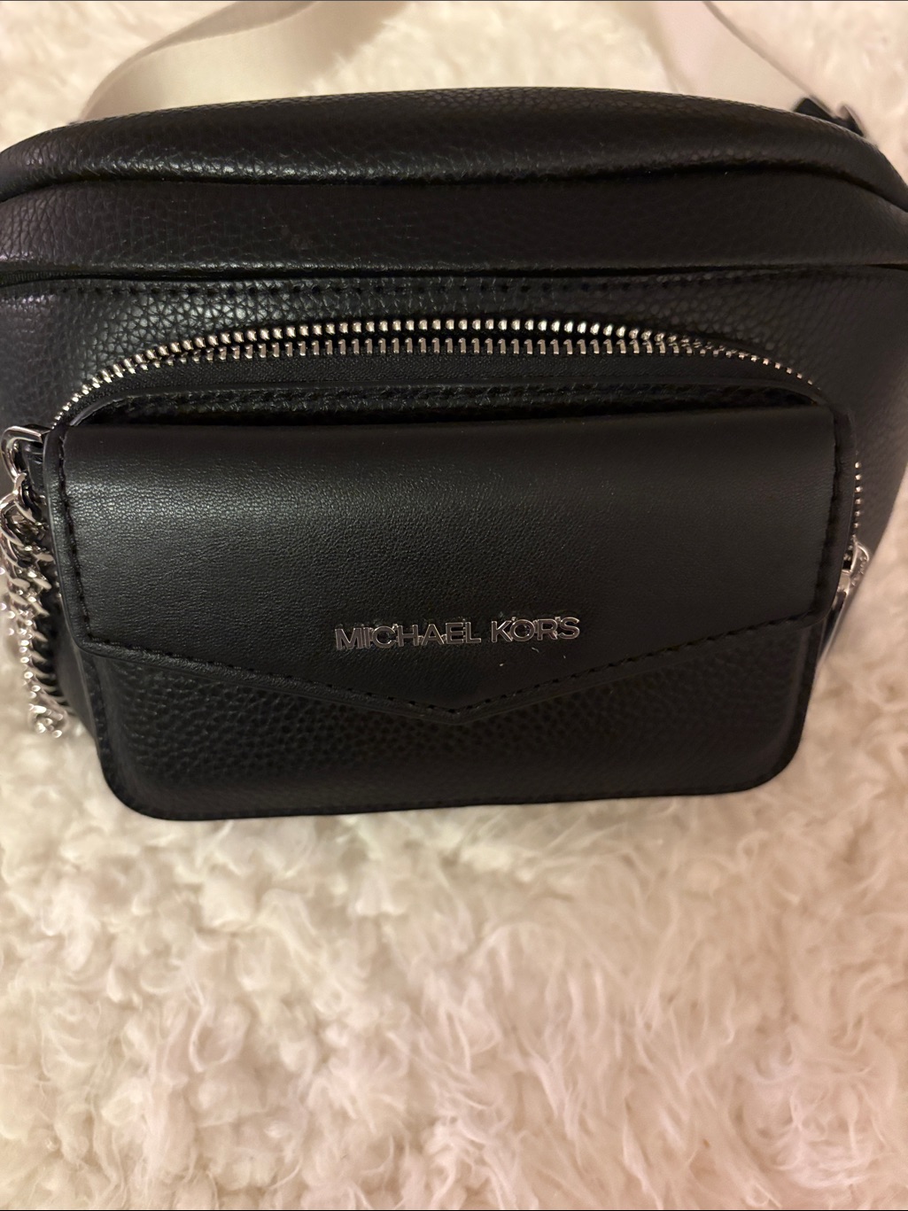 Michael Kors Black Leather Belt Bag With Silver Hardware